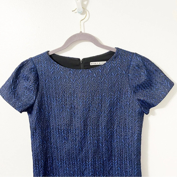 Alice & Olivia Dress Women's 6 Liv Blue Herringbone Jacquard Drop Waist Party - Picture 4 of 9